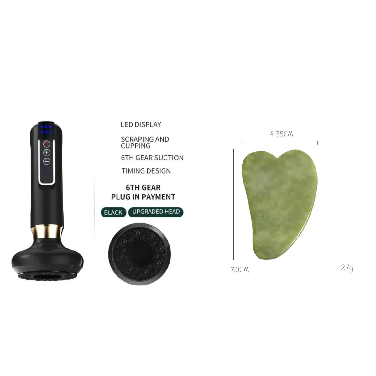 Green electric vacuum cupping massager with USB charger and instruction manual