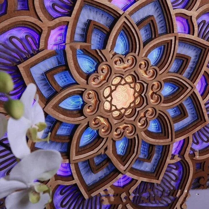 Yoga room creative datura atmosphere night light with wood acrylic lampshade projection blue purple 32x32cm 42x42cm