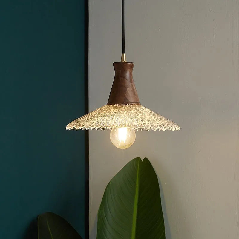 Woodcraft brass electroplated glass chandelier for restaurant cafe lighting