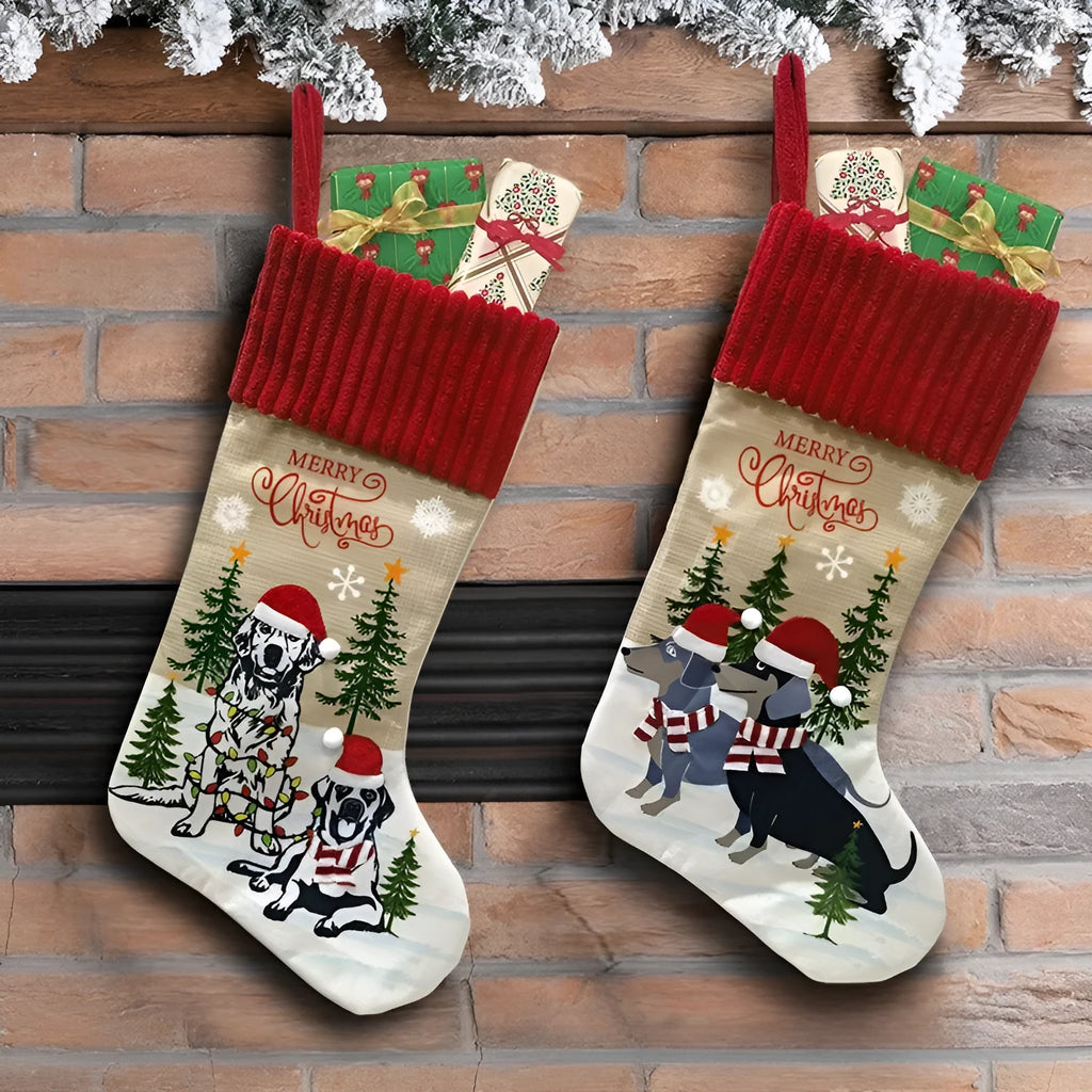 Large 46x28cm cloth Christmas tree pendant with pet and gift bag design in pastoral style