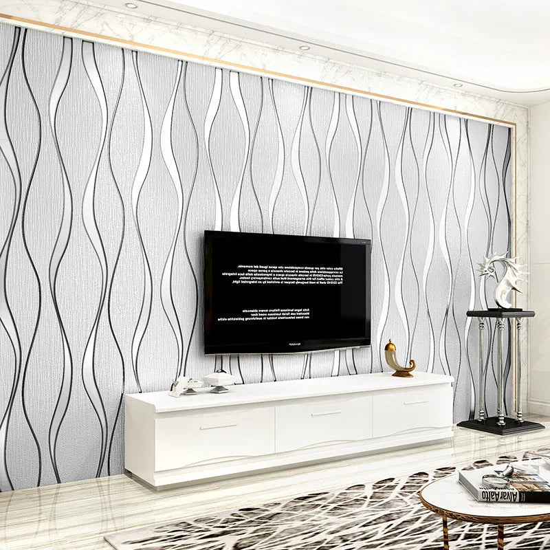 Curve stripe 3D velvet decorative wallpaper roll showing textured surface