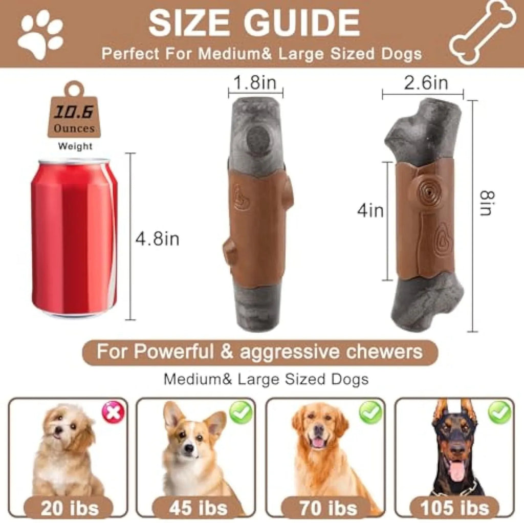 Large, brown branch-shaped nylon dog chew toy for aggressive chewing large breeds.