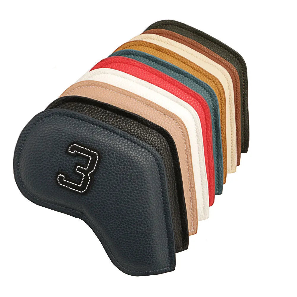 10 digital printed PU golf club head covers in mixed colours for complete set protection