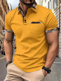 Men's colourblock plaid t-shirt with short sleeves and zipper decoration detail