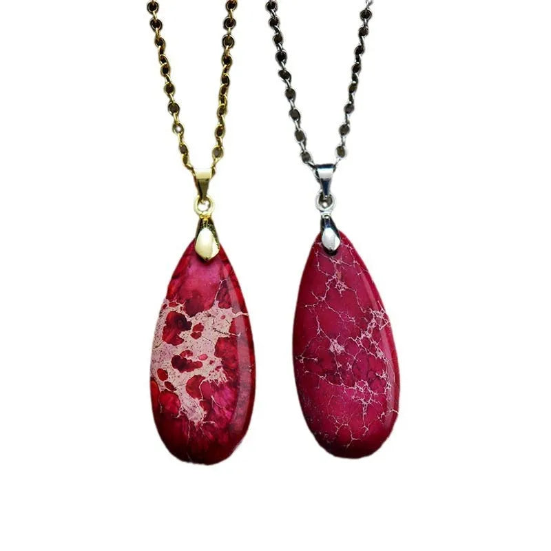 Emperor stone water drop pendant necklace with 18K gold plating in various colour options.