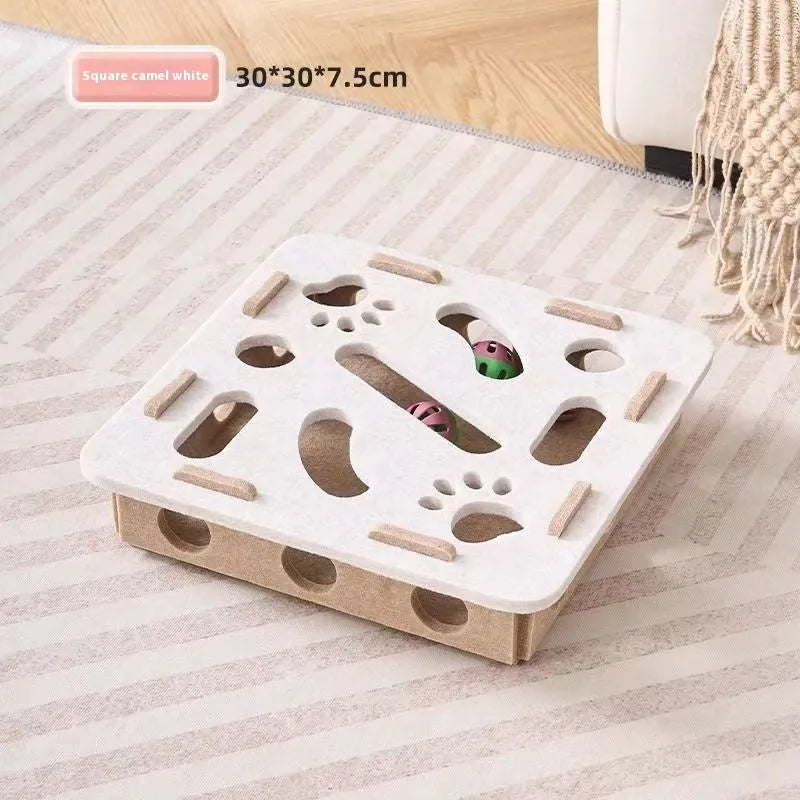 Green brown felt cat scratching box measuring 30cm square for feline enrichment
