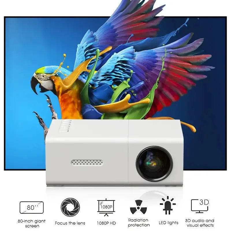 M100 mini LED home projector in black or white showing 100-inch projection capability