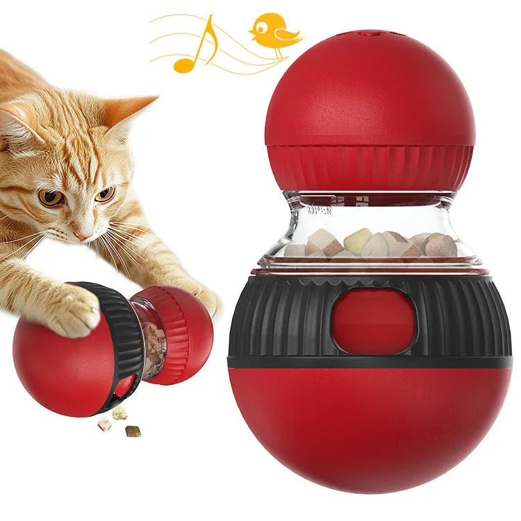 Rotating plastic cat toy ball with food dropping mechanism in super ball colour