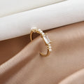 Women's gold-toned square alloy ring with diamond-cut surface and inlaid artificial gemstone on adjustable band