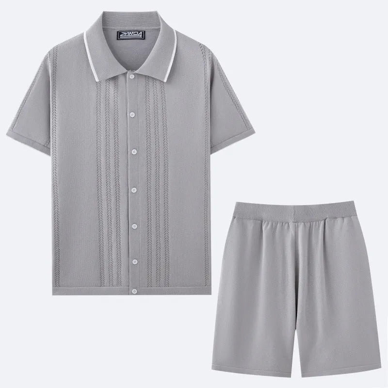 Business casual Tencel fabric two-piece set with short sleeve top and matching shorts in six colour options
