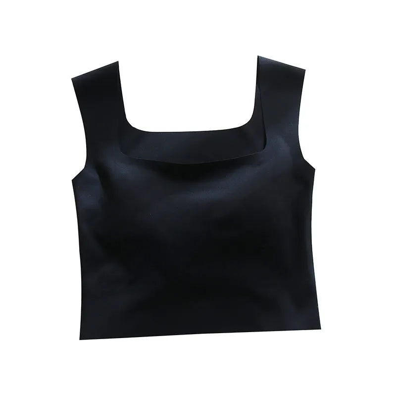 Seamless nylon sling vest for women with built-in thin full cup, shown in a light colour.