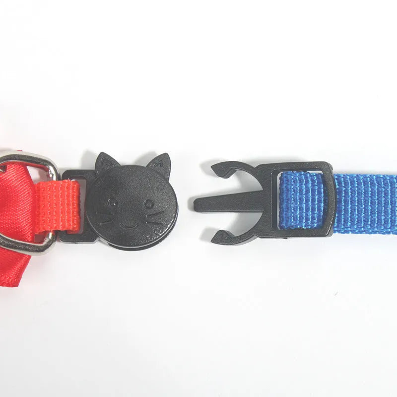 Colourful nylon pet bow collar with bell attachment and adjustable strap for cats