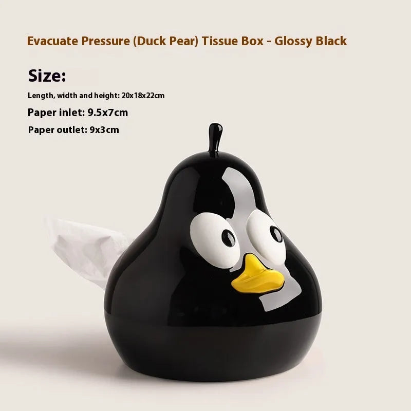 Ceramic pear-shaped tissue box holder in cute animal style with green glaze finish