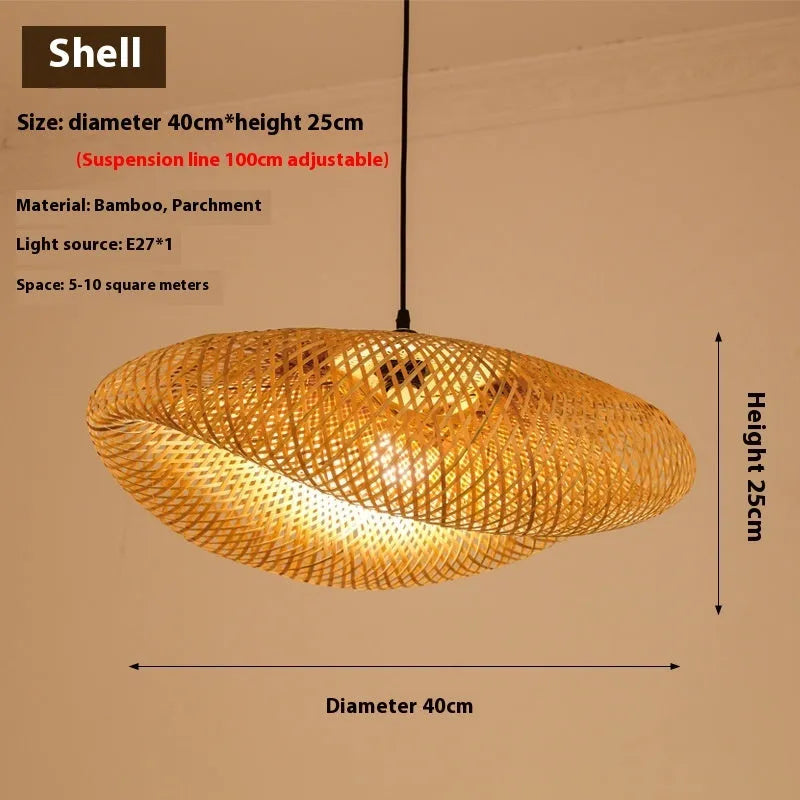40cm diameter bamboo Chinese chandelier with A-shell design for Zen tea room lighting