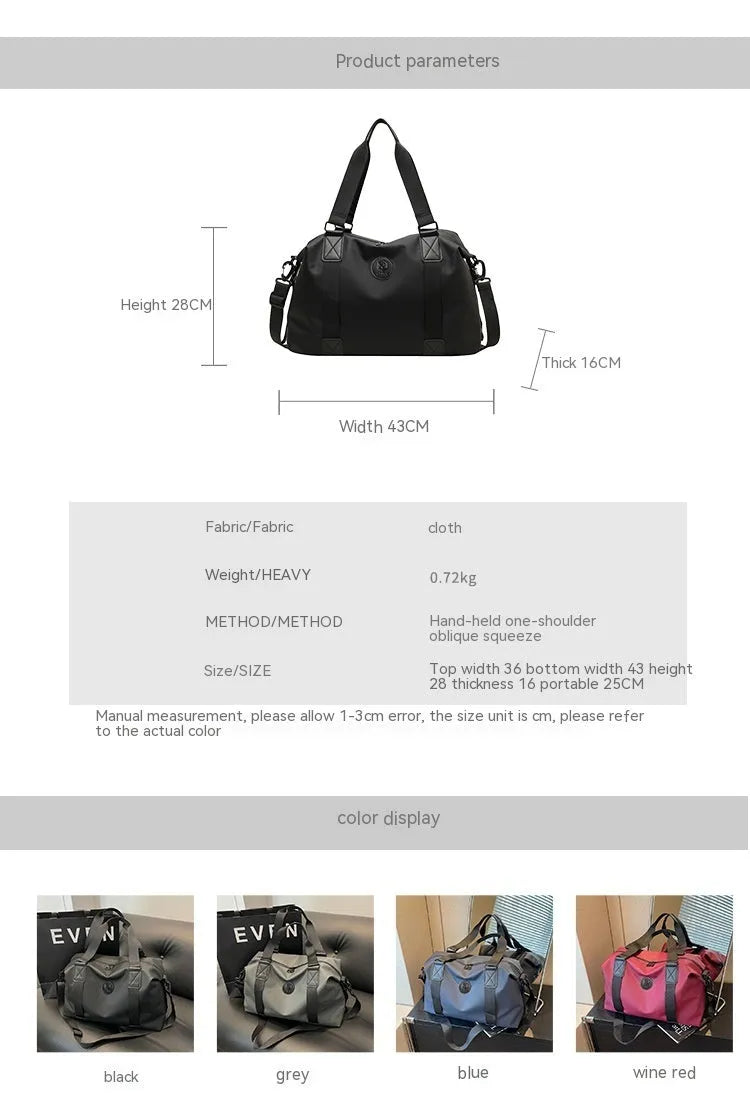 Large black waterproof Oxford cloth travel bag with dry-wet separation compartments.
