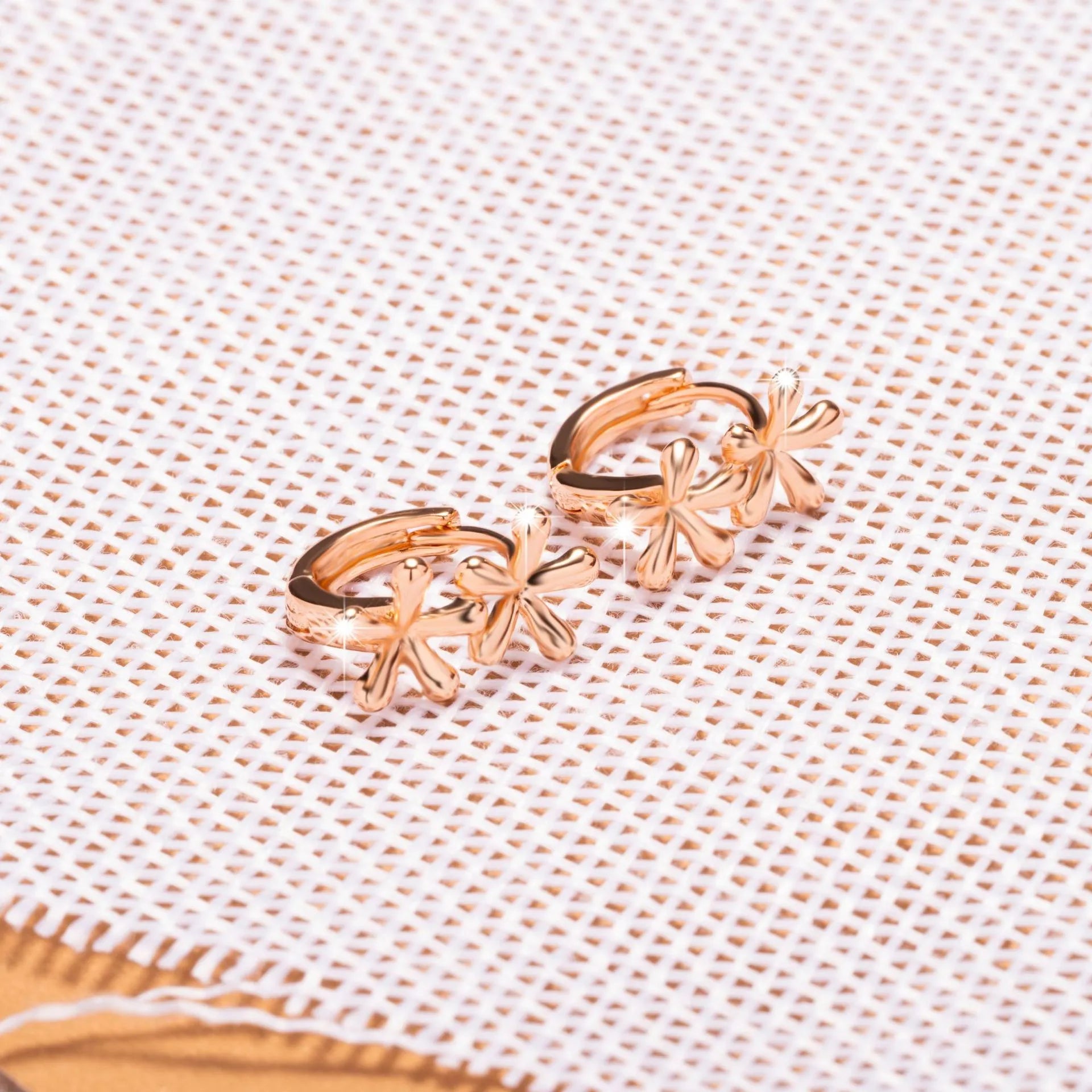 Rose gold electroplated waterdrop flower earrings with circular European American style