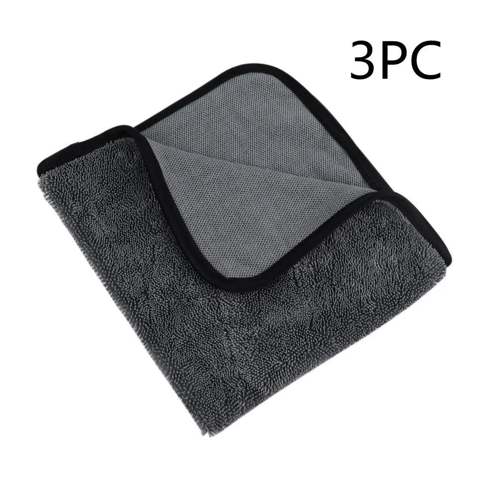 Grey 40x40cm microfiber car wash and drying towel laid flat.