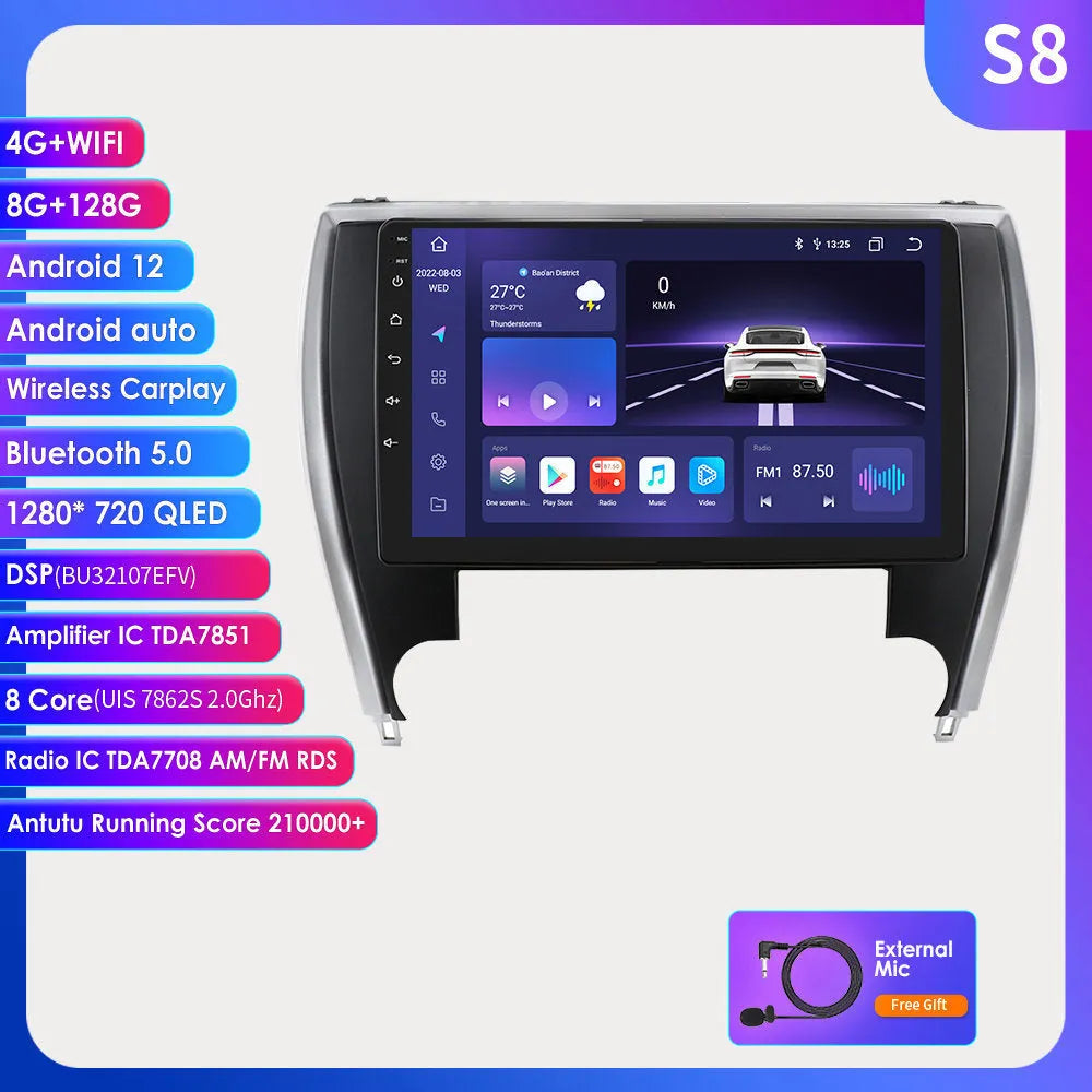 10-inch touchscreen car navigation head unit for 2015 Toyota Camry dashboard.