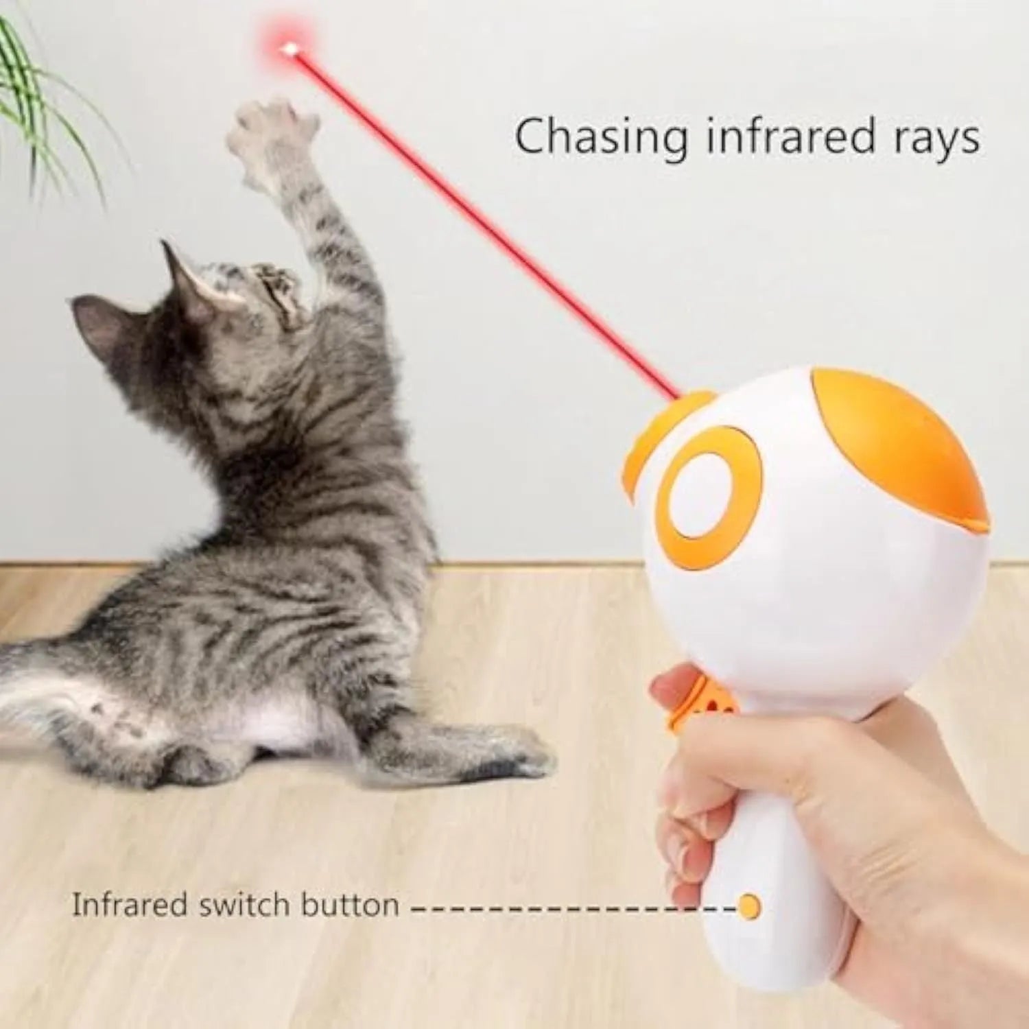 Green, orange, and pink dog treat launcher toy for remote feeding