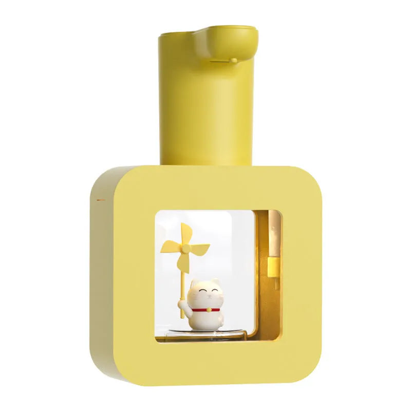 Pink Pet Cube automatic soap dispenser with unicorn and kitten cartoon designs for kids' bathroom