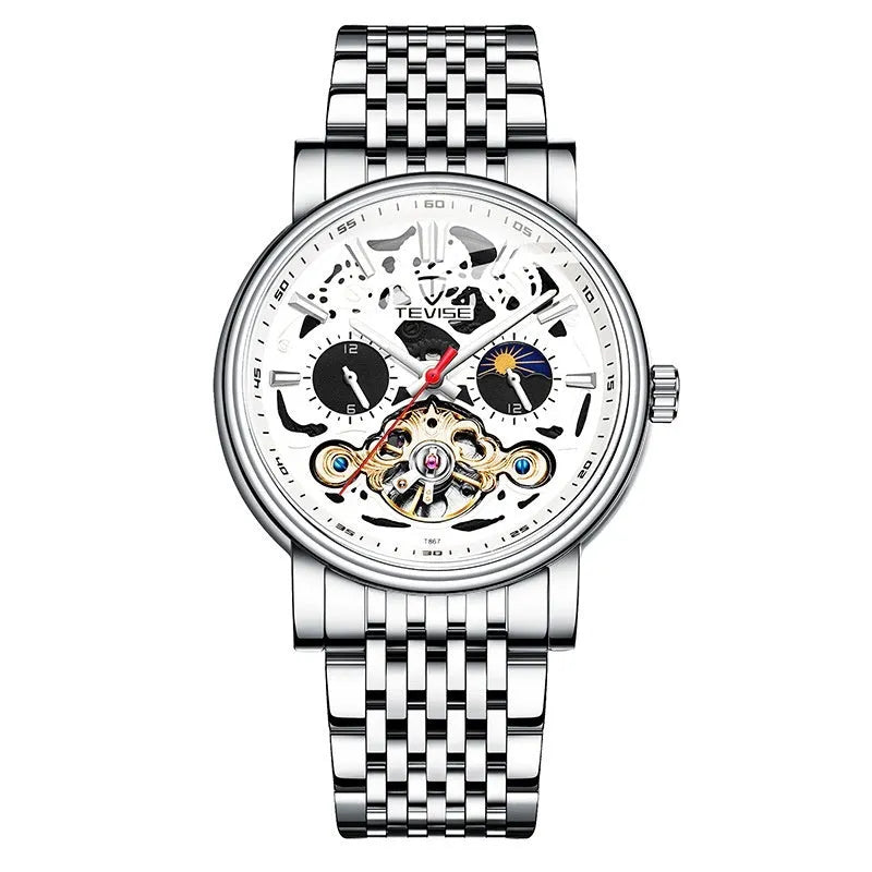 Men's tourbillon mechanical watch with luminous hands and waterproof case in multiple colour options