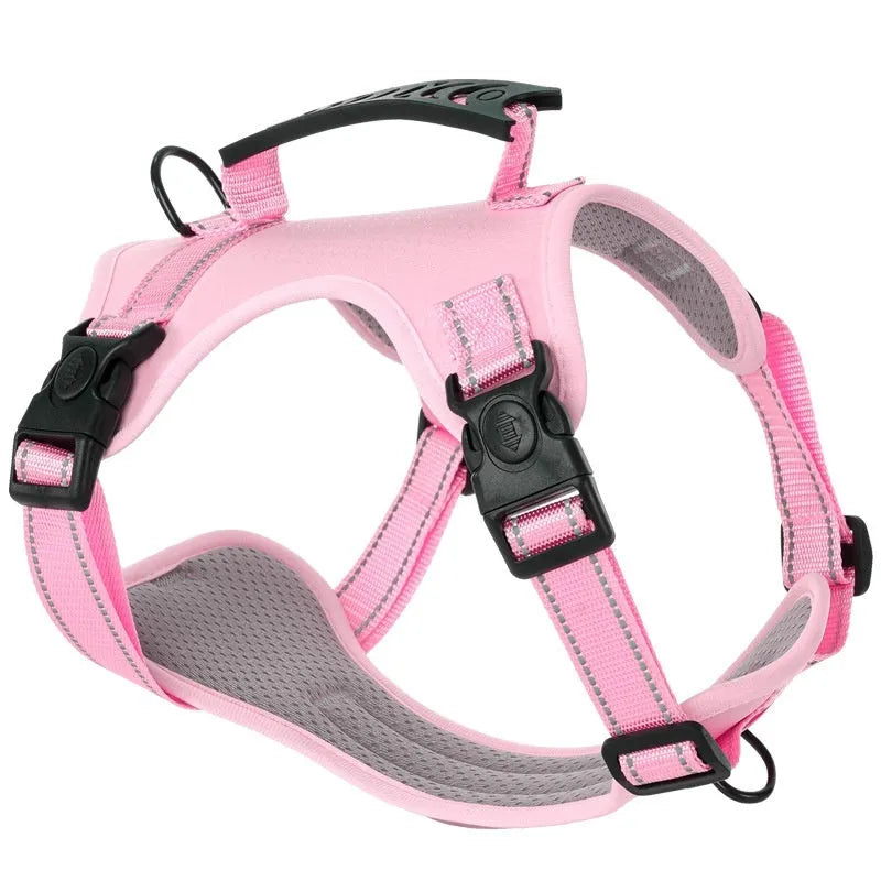 Polyester dog harness in multiple colours with chest attachment for secure walking control