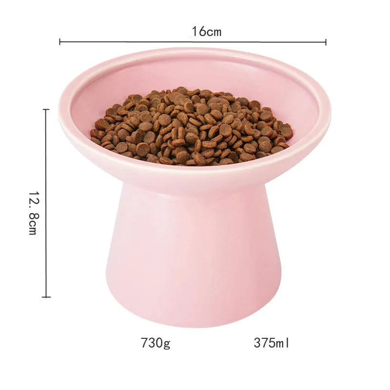 Ceramic elevated cat food bowl in blue with wide 16cm diameter and 12cm height