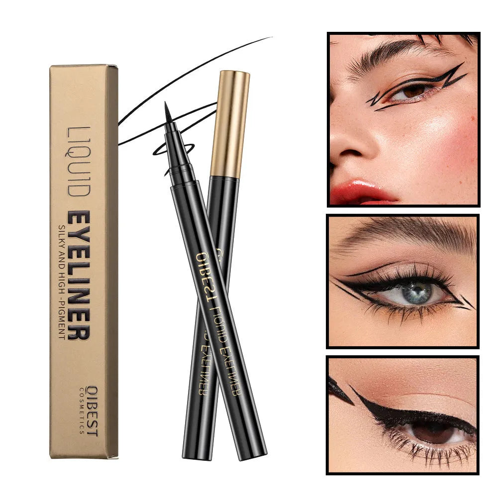 Black liquid eyeliner pen with fine tip applicator for waterproof smudge-proof makeup