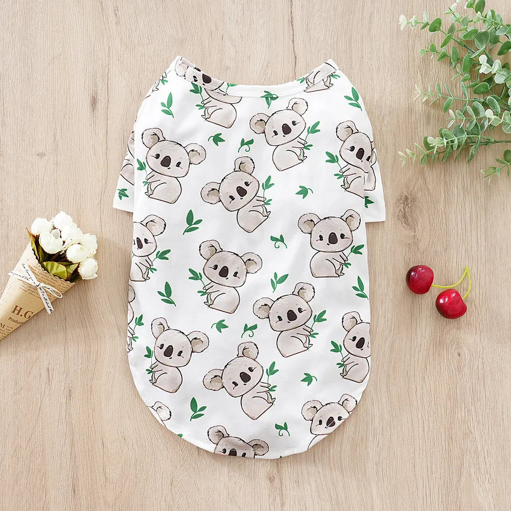 Polyester full printed t-shirt for small dogs showing colour options and weight-based sizing