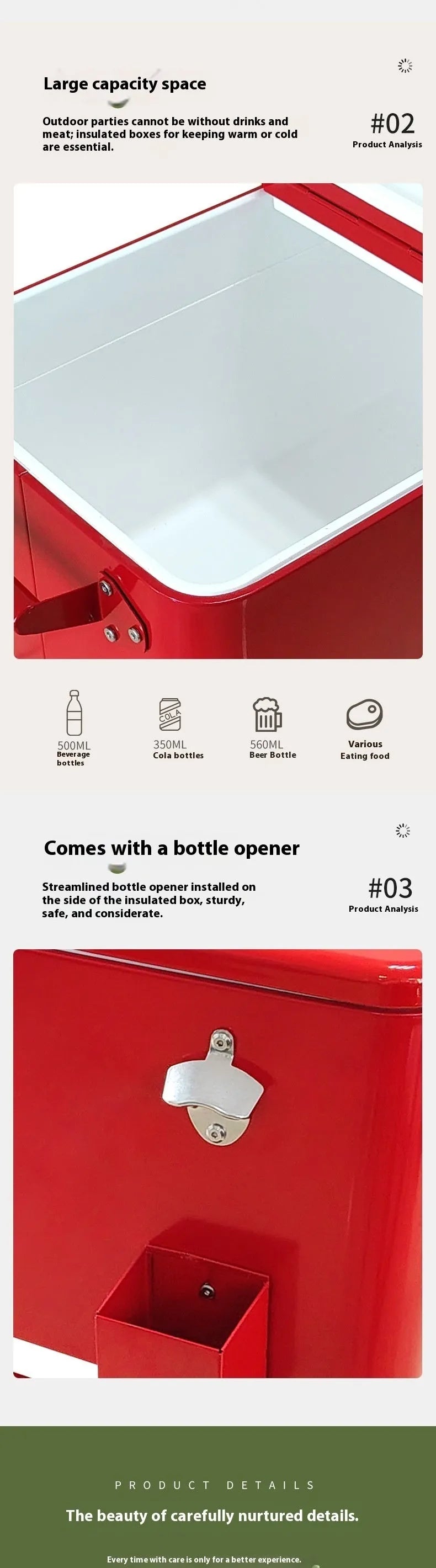 Red outdoor metal insulated trolley cooler with wheels for picnics, 750ml capacity.