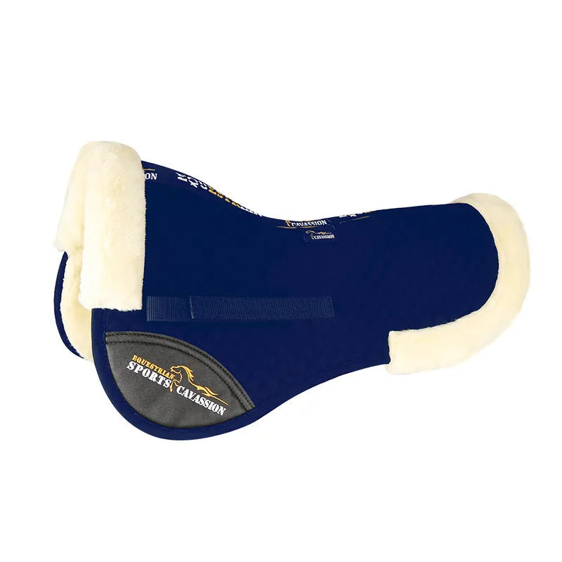Wool blend riding saddle pad for waist protection in black, navy blue, white, and wine red.