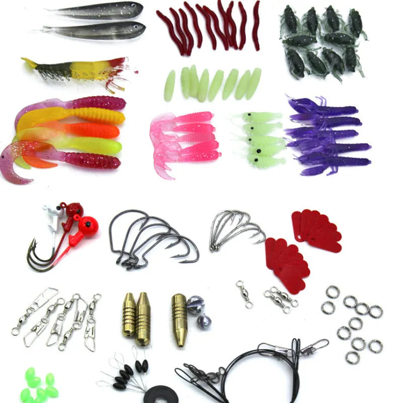 132-piece fishing lure suit in rose red treasure colour with plastic and high carbon steel construction