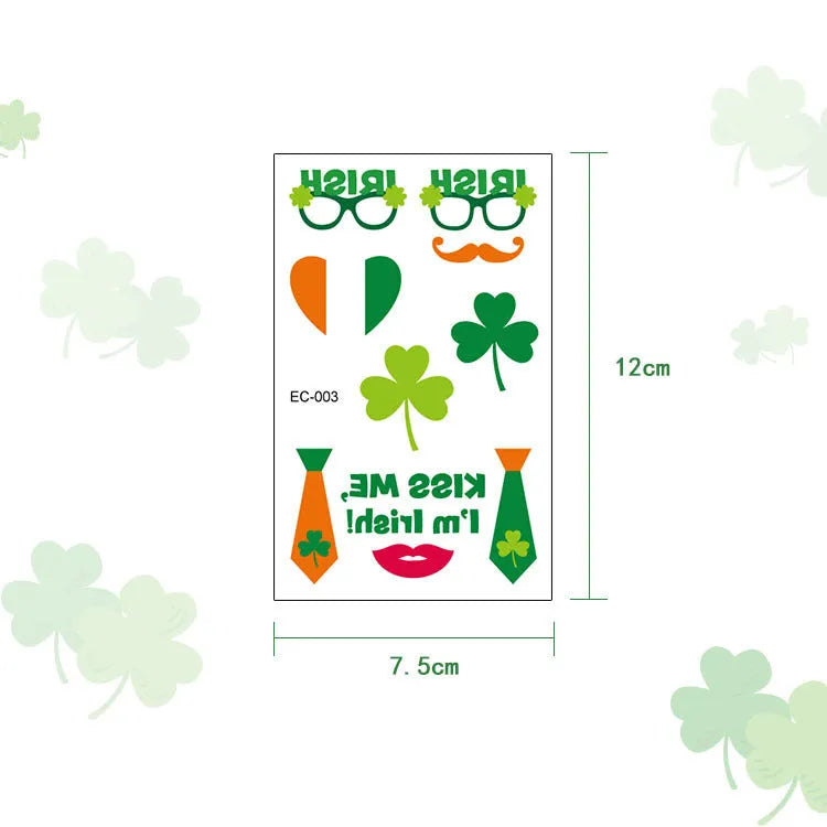St. Patrick's Day clover tattoo sticker paper for children's face decoration measuring 120 × 75mm