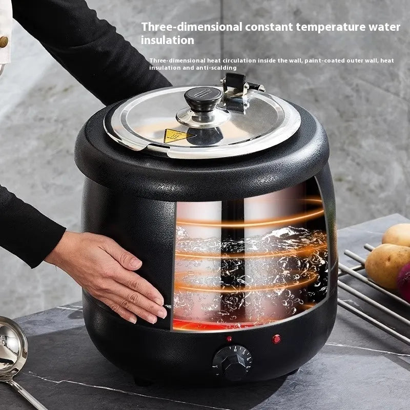 Black stainless steel electric heating soup pot with large mouth cover and adapter plug
