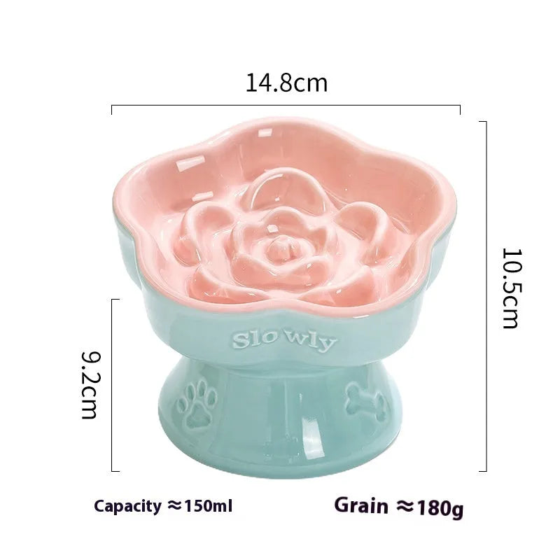Black ceramic pet bowl with chin-high foot and neck protector anti-tumble design for cats and dogs