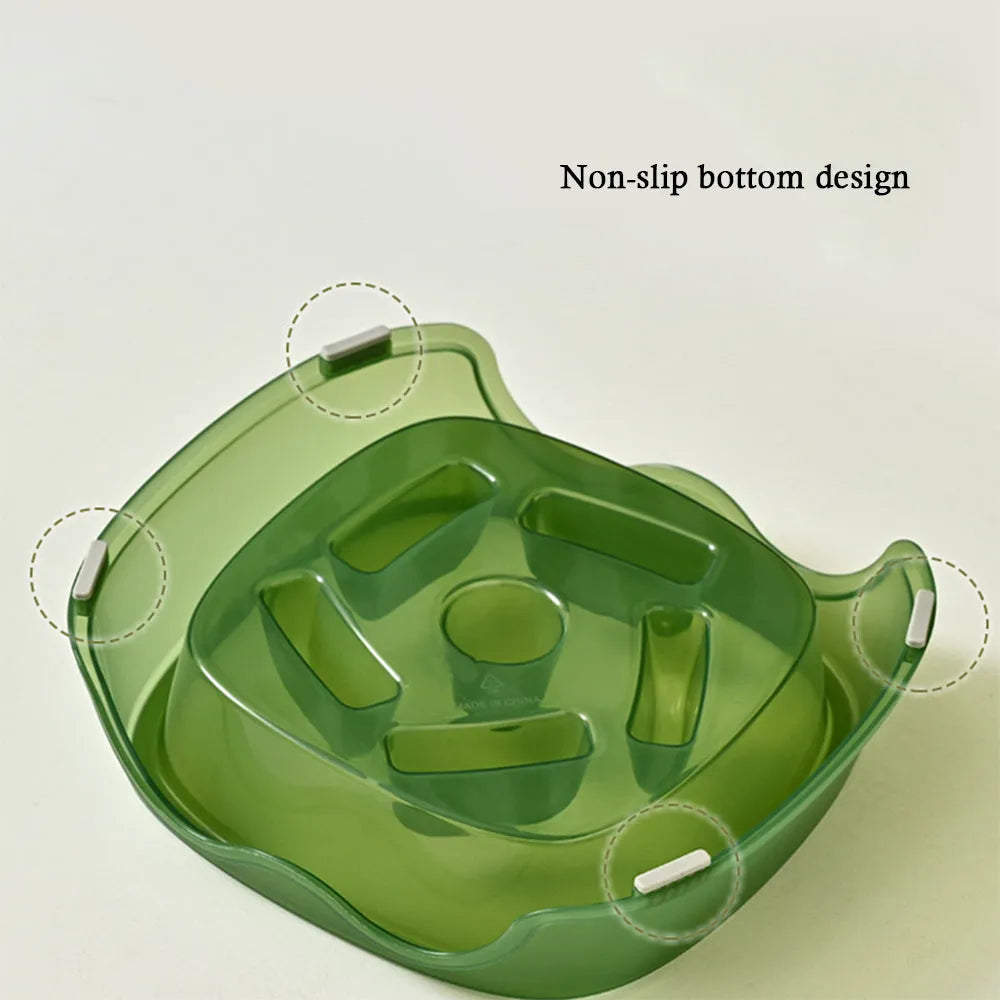 Slow feeder anti-choking dog bowl with maze pattern in blue, grey, green, or orange colour options