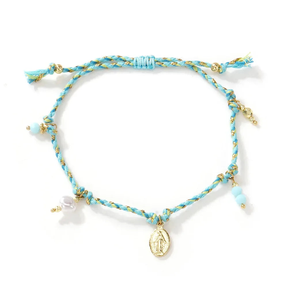 Hand-woven colourful braided rope bracelet with ethnic carrying strap design for women