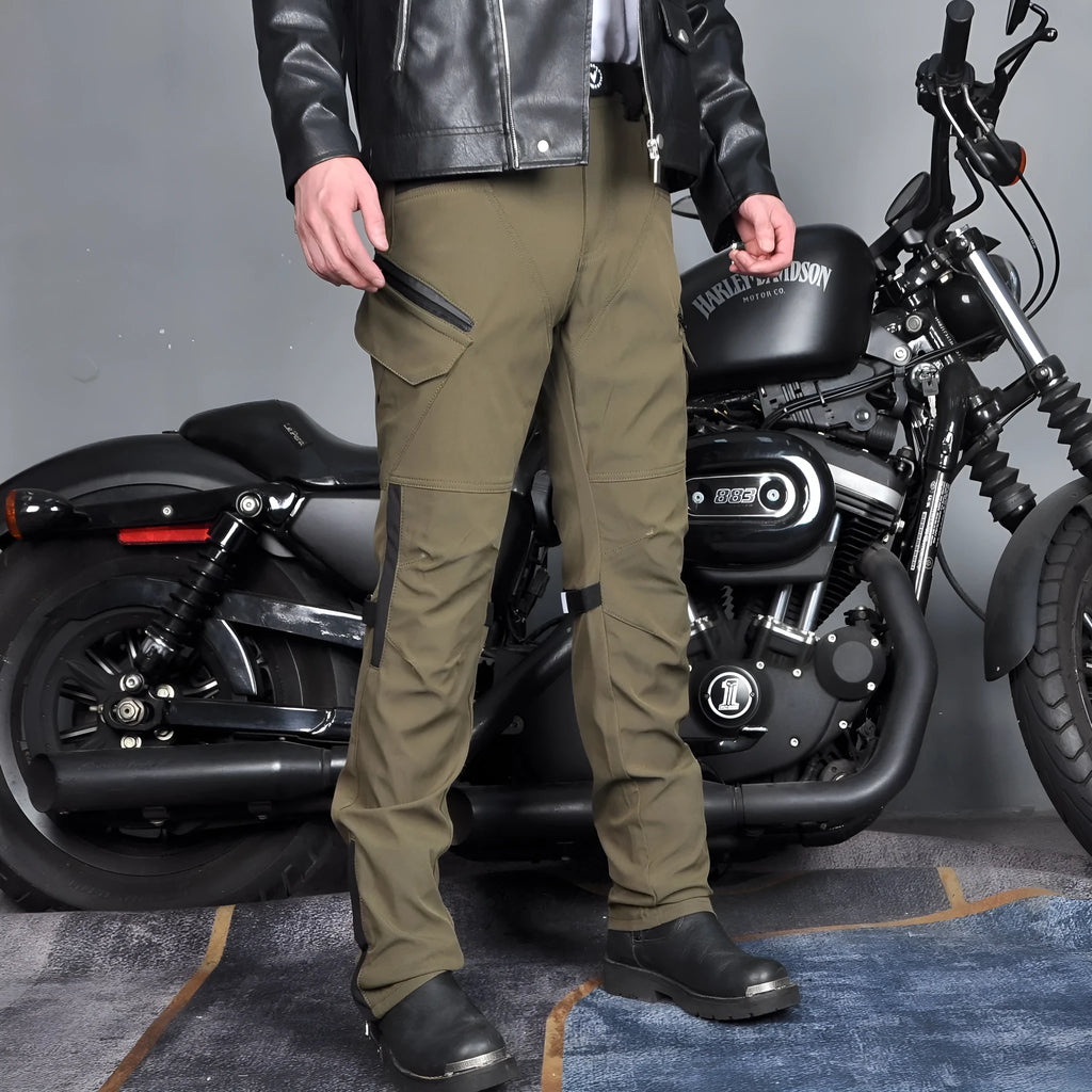Men's black waterproof motorcycle trousers with protective gear set for cycling