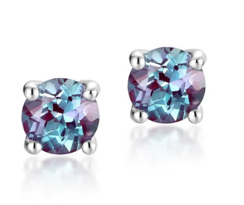 925 silver ear studs with geometric shape and cultivate Alexandrite colour