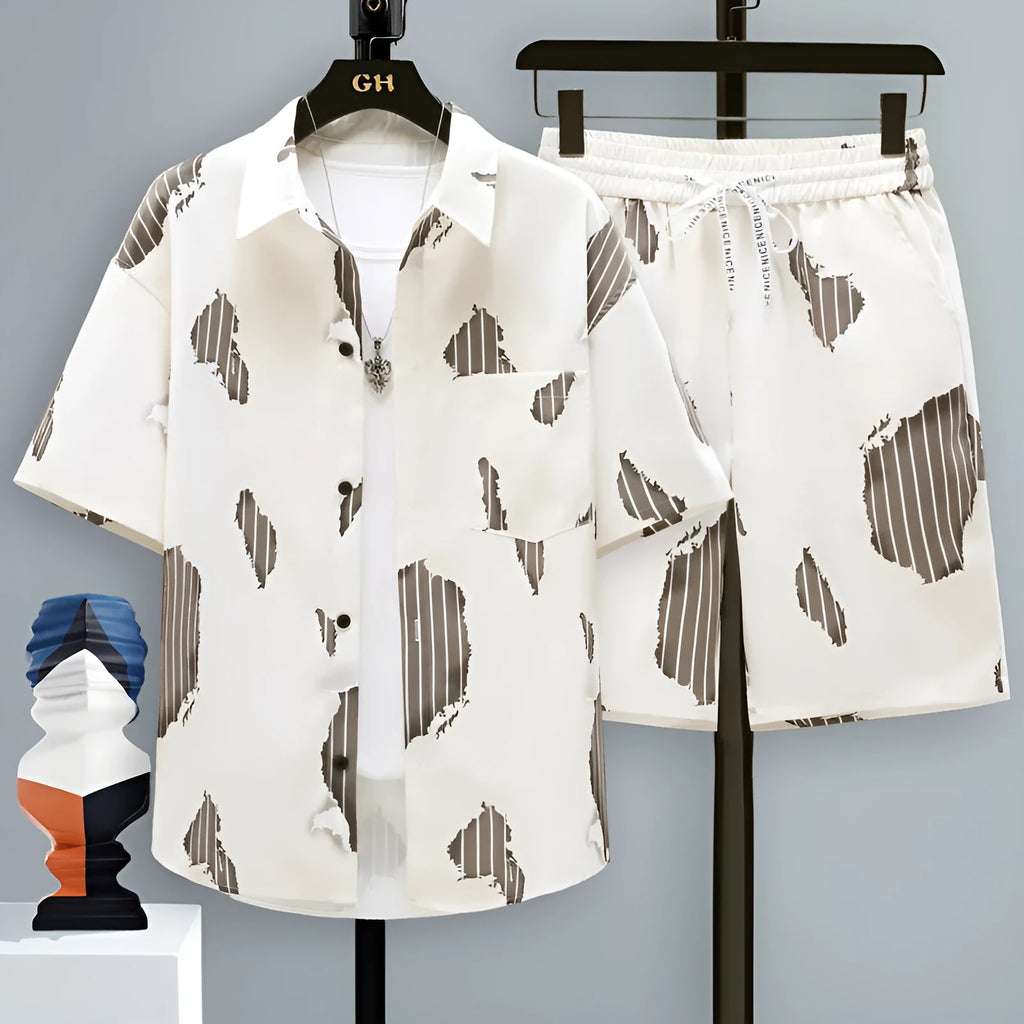 Men's casual polyester sports shorts two-piece set with short sleeve top in multiple colour options