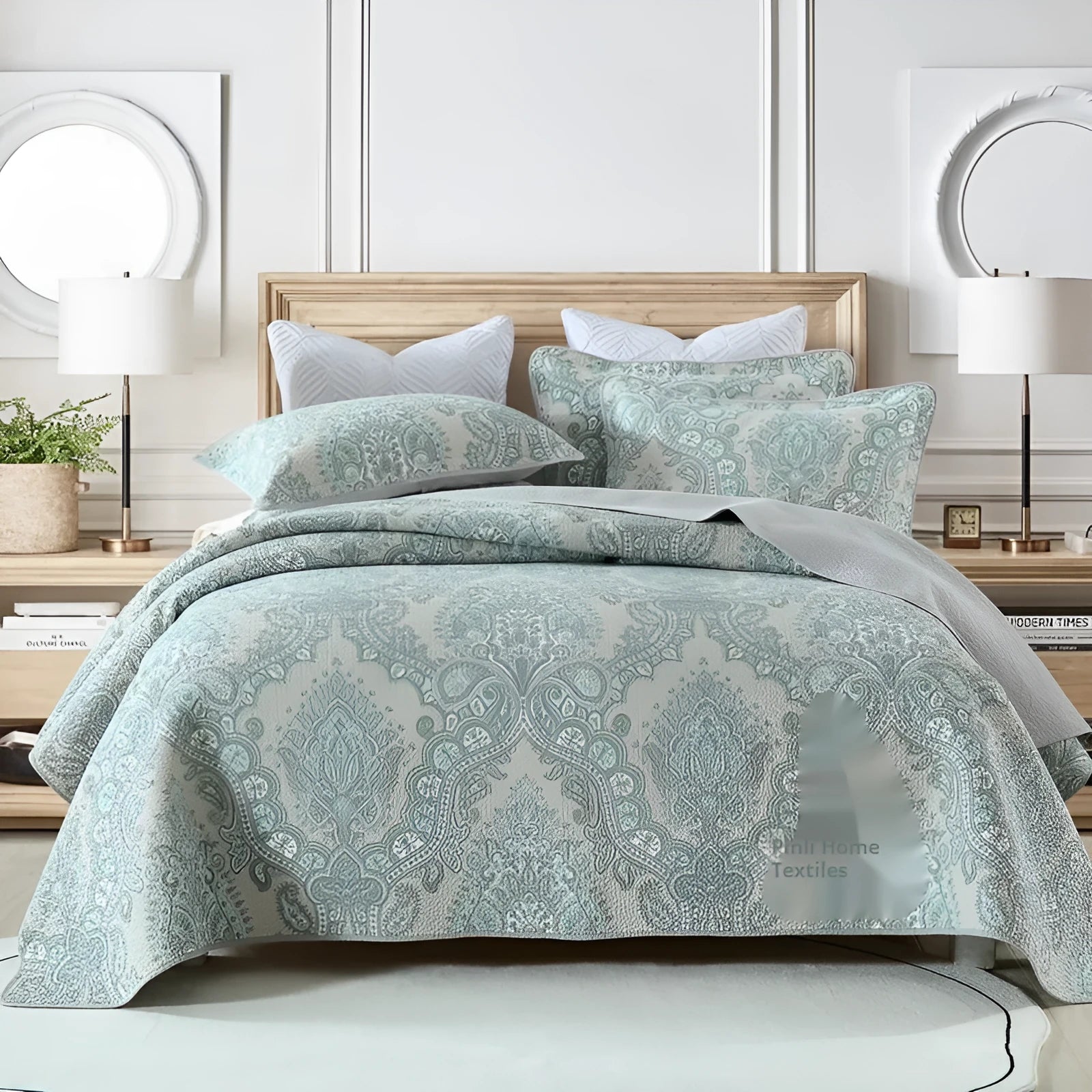 Double-sided pure cotton bedspread three-piece set with geometric pattern for 1.8m bed