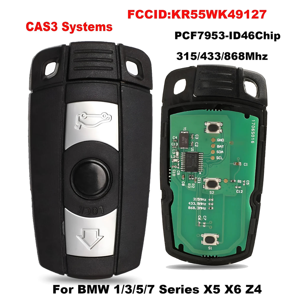 BMW semi-intelligent remote car key fob replacement unit containing three keys.