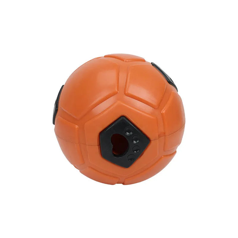 TPR dog toy ball with raised nibbling texture, shown in orange and white colour options