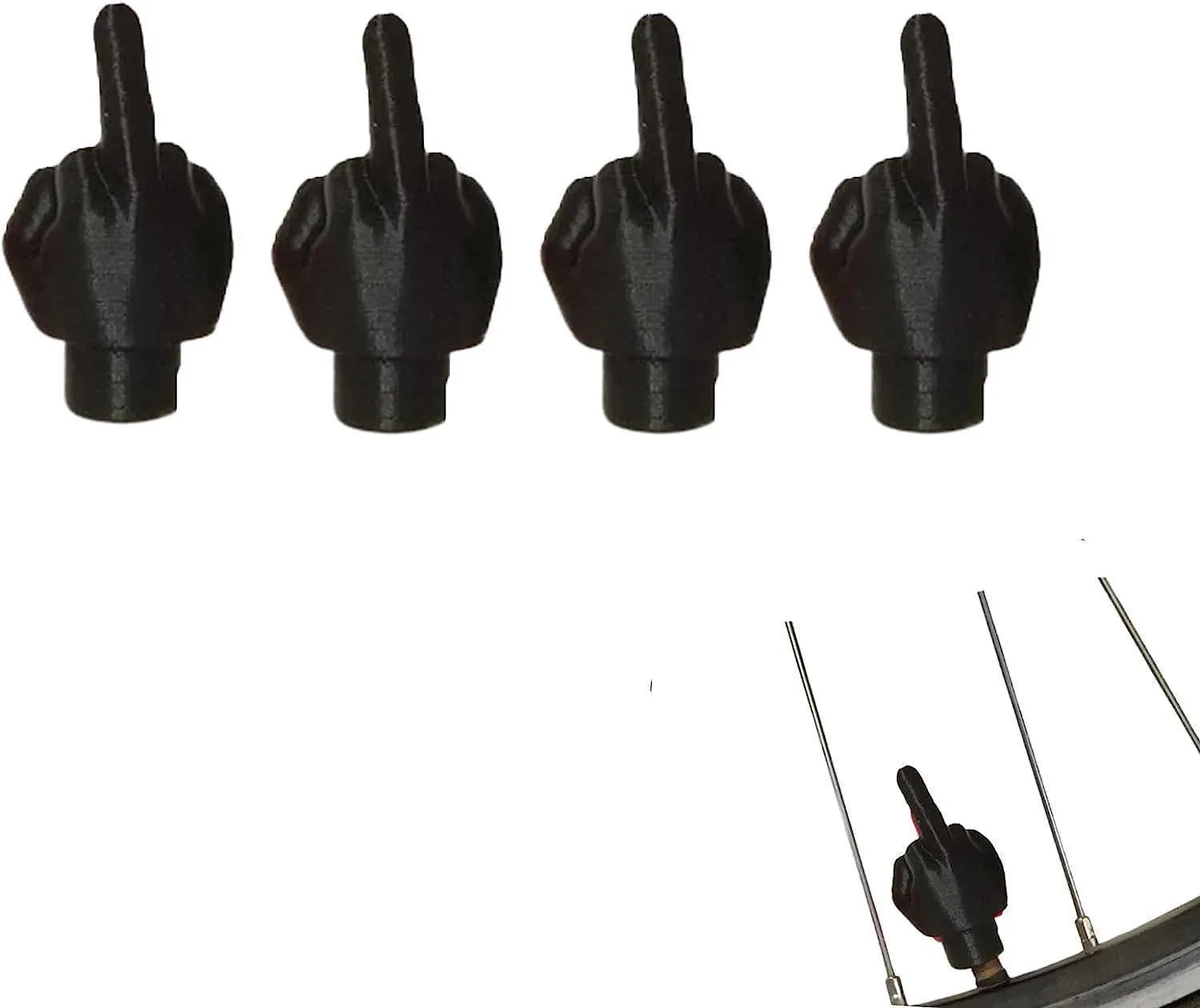 Four latex tyre valve caps showing black and skin colour options for vehicle dust protection