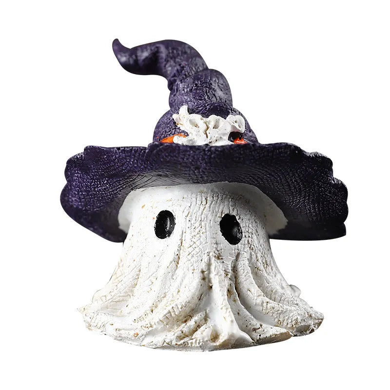Resin wizard hat ornament in black and purple colours for Halloween and holiday decorating