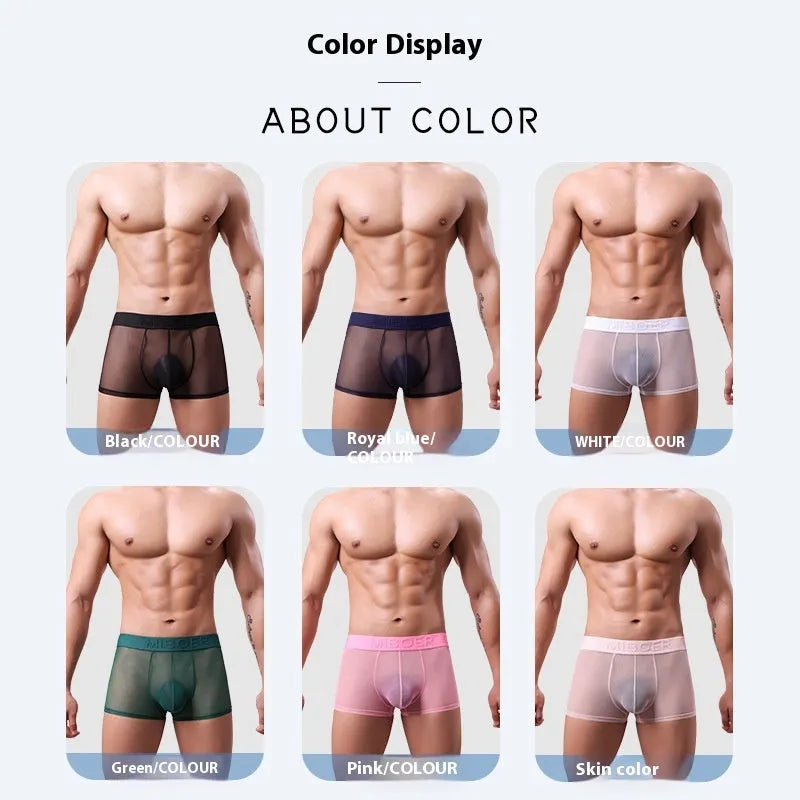 Men's thin invisible breathable boxer shorts in multiple colours with quick-dry polyester fabric