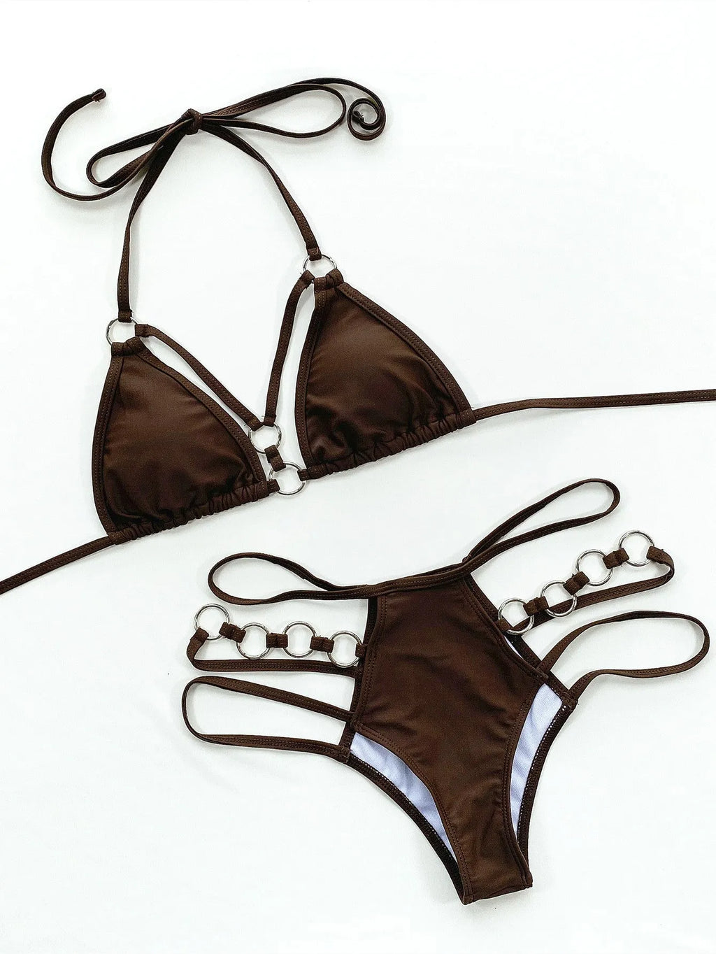 Women's two-piece nylon bikini swimwear set in separated design with shorts-style bottom