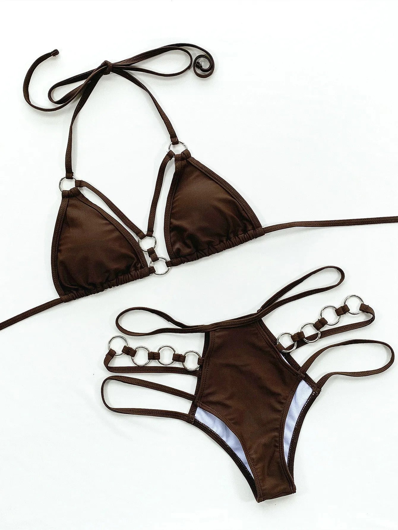 Women's two-piece nylon bikini swimwear set in separated design with shorts-style bottom