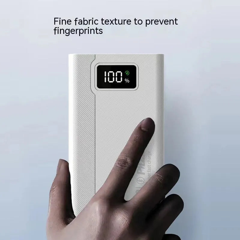 Large black or white power bank showing size comparison and capacity options 20000mAh to 50000mAh.
