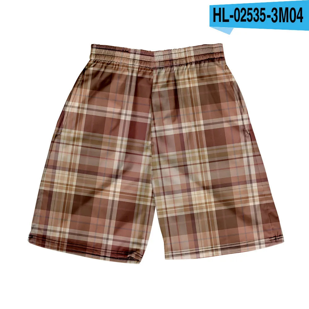 Men's straight-leg plaid casual shorts in polyester fabric, available in multiple colours.